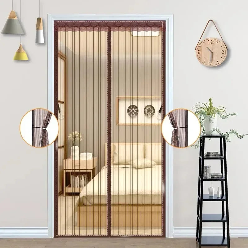 Heavy Duty Magnetic Screen Door Mesh Curtain Mosquito Net Bug Hands Free Partition Mute Striped Door Curtain Bedroom Ventilation