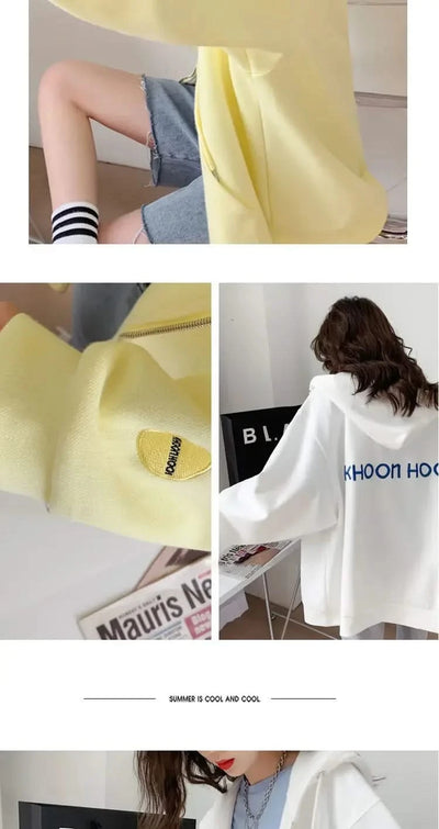 Casual Zip up Hooded Sweatshirt Candy Colour for Women Tops