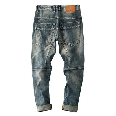 High-end 2022 Retro Motorcycle Jeans Men Spring Autumn Loose Zipper Designer Straight Pants Stitching Tooling Cargo Pants Men