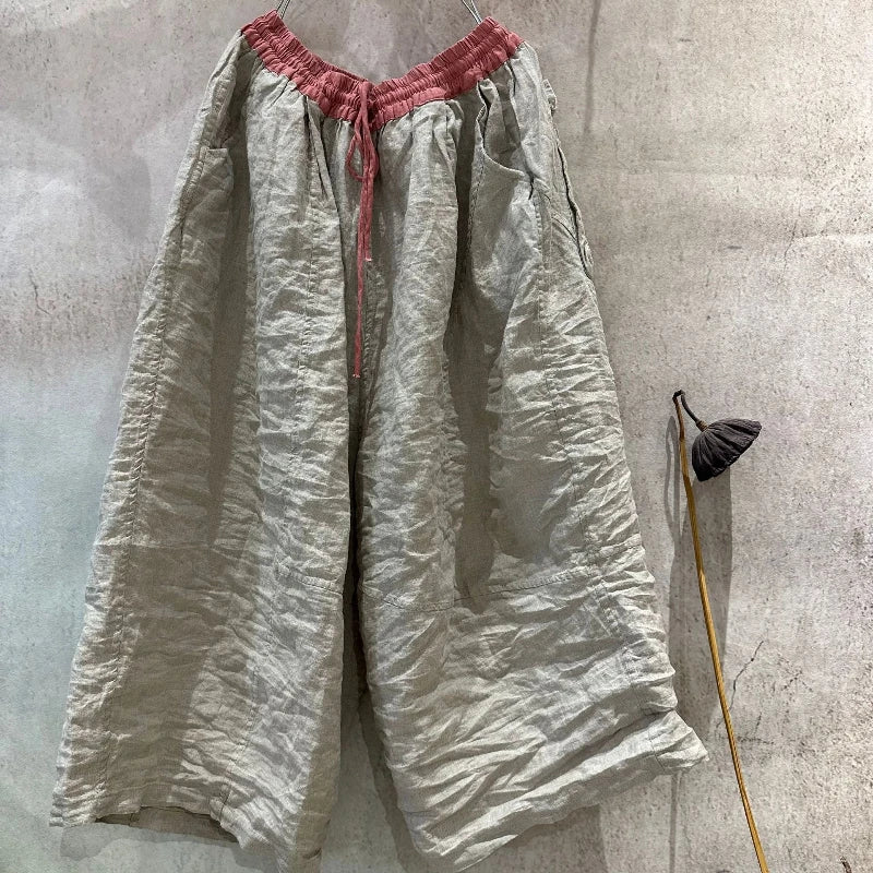 2025 New Wide Leg Pants High Quality Women's 2025 Thin Summer Spring Ramie Literary Retro Loose Personalized Women's Hemp Pants