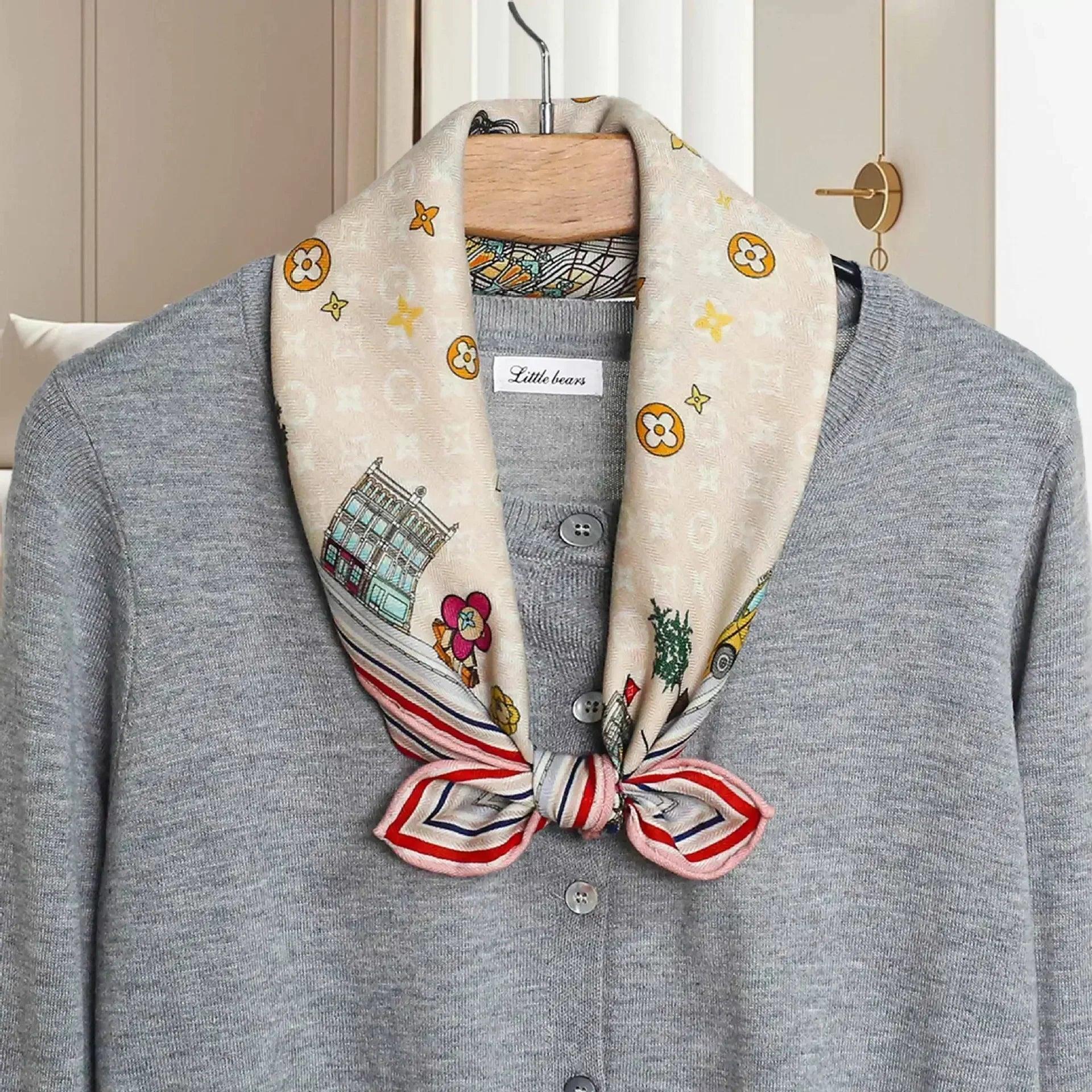Silk wool scarf 65cm women small soft scarves bandanas