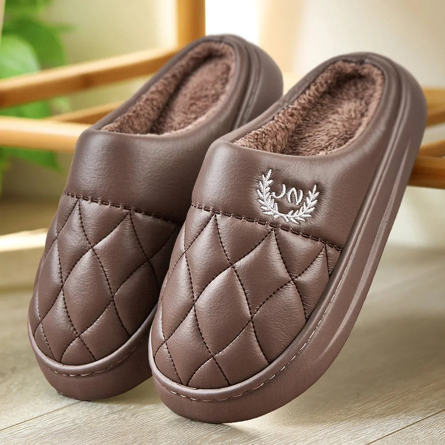 Warm Slippers for men EVA Memory Foam Indoor Shoes Thick Bottom Plush Waterproof Flat Comfortable Luxury House
