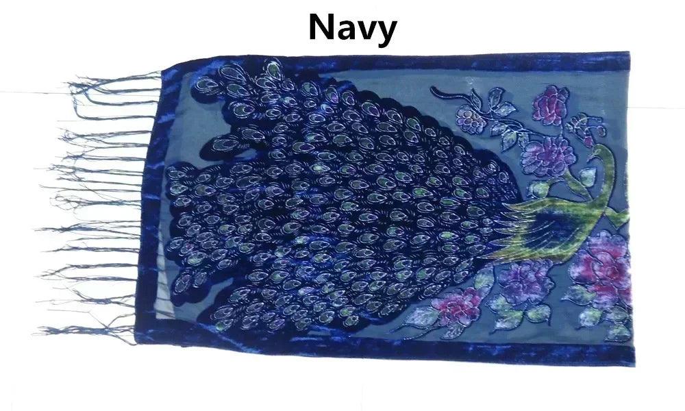 Fashion black peacock velvet scarf women shawl ponchos bandanas