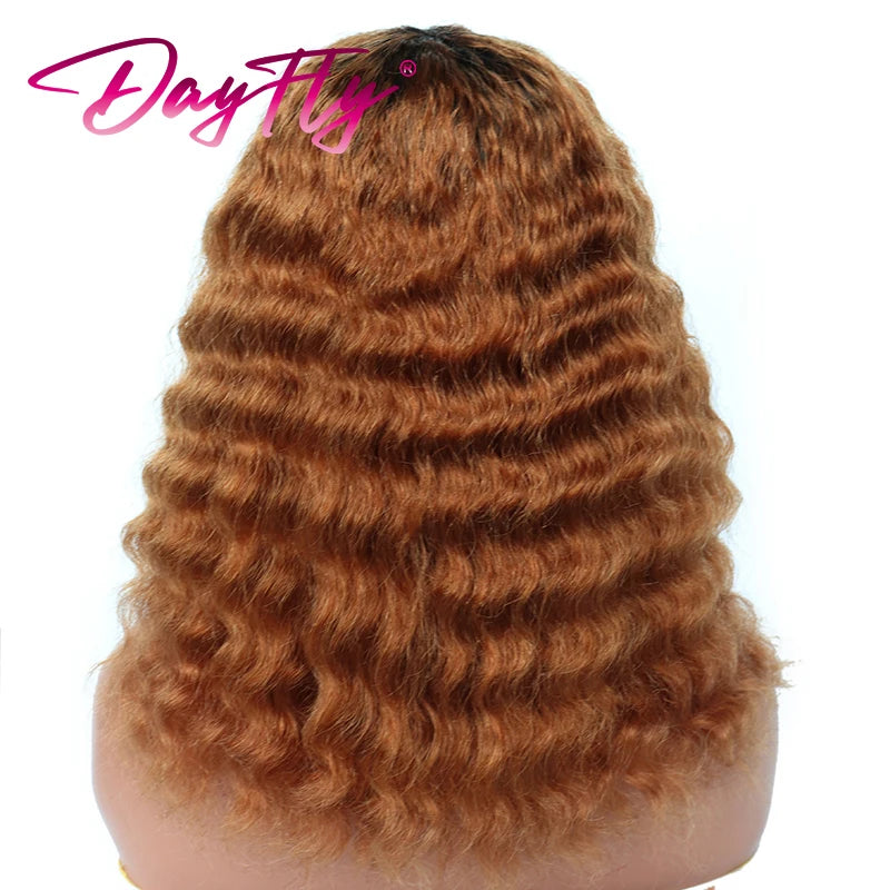 Short Curly Human Hair Wig Brazilian Hair Deep Wave Wig With Bangs Natural Human Hair Machine Made Wig For Women