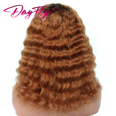 Short Curly Human Hair Wig Brazilian Hair Deep Wave Wig With Bangs Natural Human Hair Machine Made Wig For Women