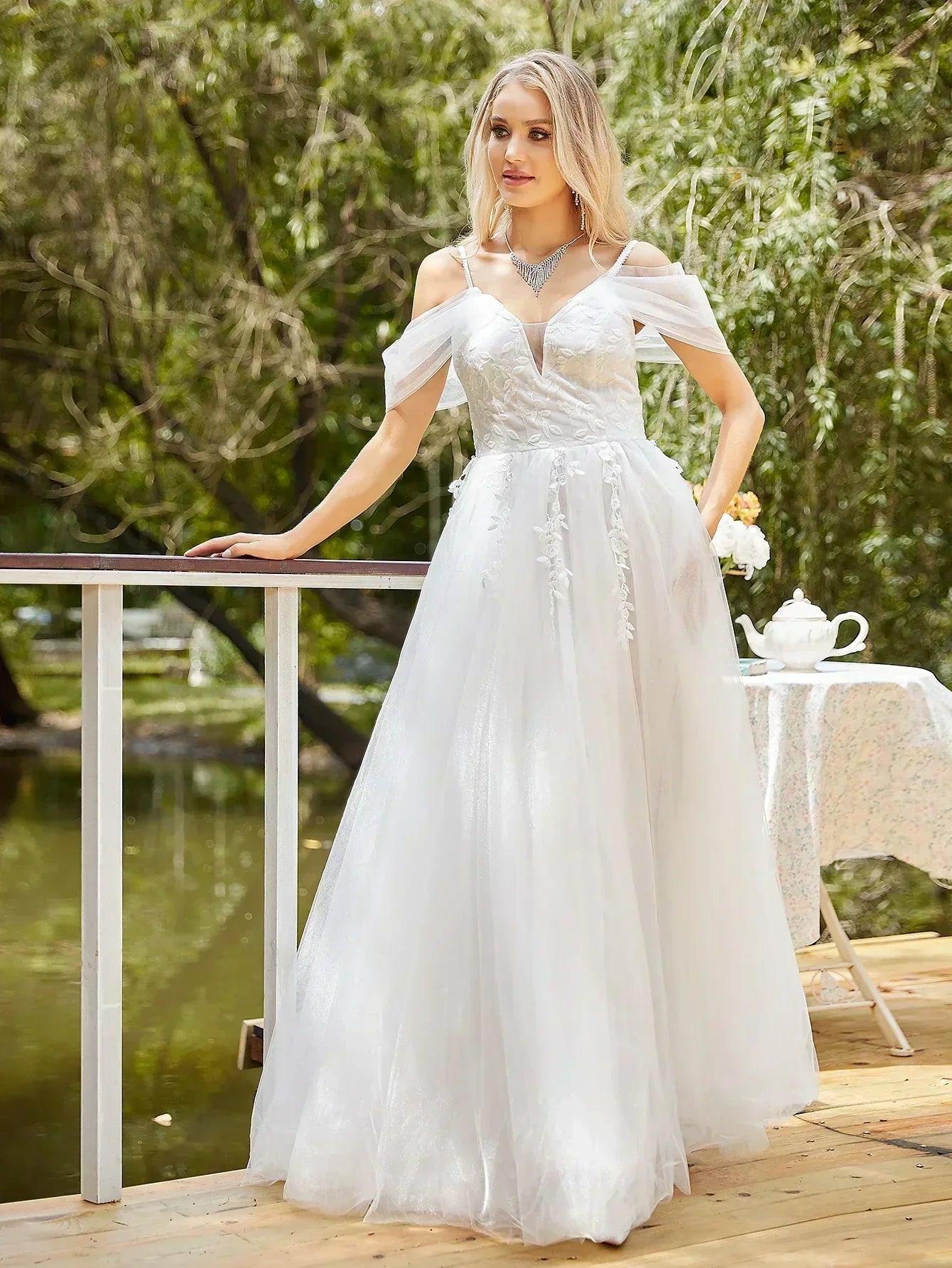 Church wedding dress embroidered floral tulle bridal gown