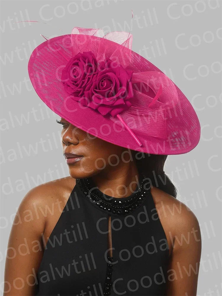 Royal Ascot Big Flower Fascinators Hat Women Wedding Pillbox Cap Ladies Derby Feather Fascinator Headdpiece Ladies Party Chapeau