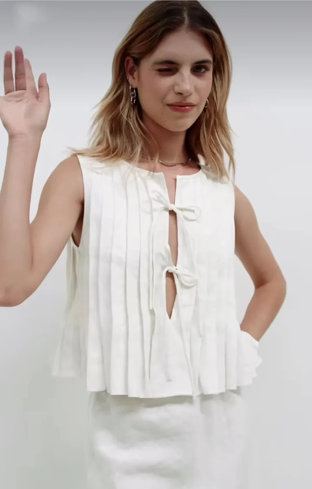 Fashion Bow Lace Up Linen Tops For Women