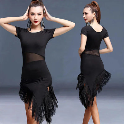 Women Sexy Latin Dance Dress Fringe Dresses Latin Ballroom Cha Cha Rumba Tango Samba Prom Tassel Split Practice Dance Costume