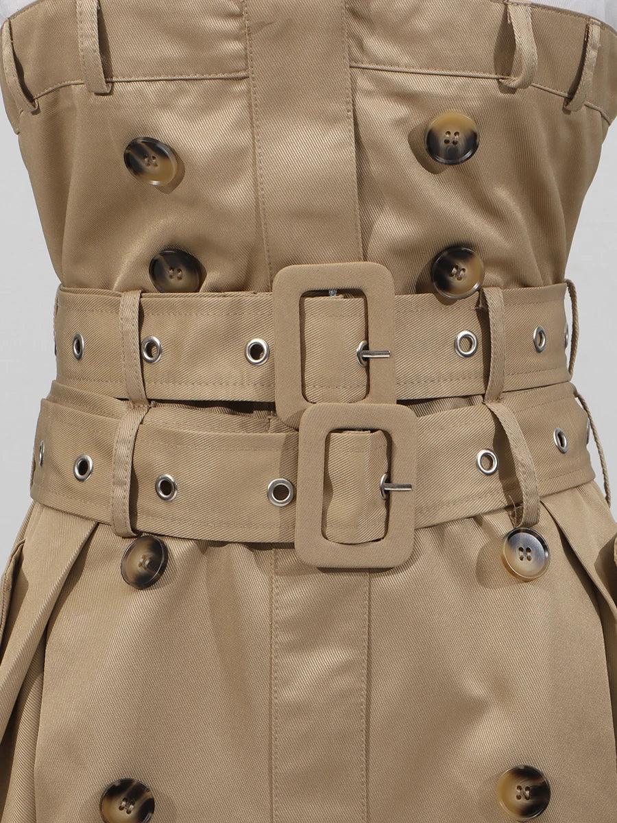 VGH Ameican Retro Irregular Cargo Dresses for Women Strapless Sleeveless High Waist Spliced Double Sashaes Midi Dress Female New