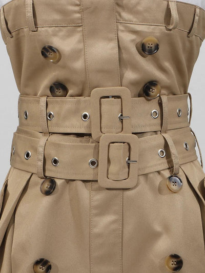 VGH Ameican Retro Irregular Cargo Dresses for Women Strapless Sleeveless High Waist Spliced Double Sashaes Midi Dress Female New