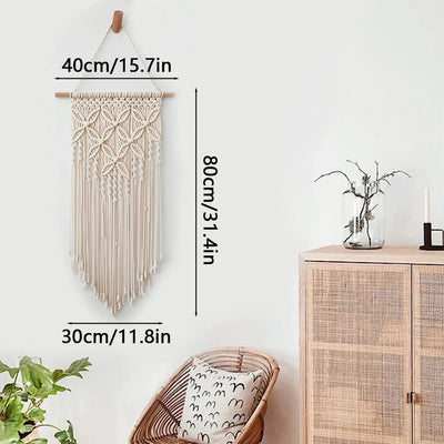 Macrame Wall Hanging Tapestry Handmade Ethnic Woven Art Wall Decor Tassel Crochet Decoration for Home Living Room Bedroom