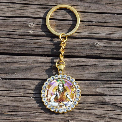 Shiva Nataraja Keychain Buddhist Jewelry Lakshmi Goddess Rhinestone Pendant Hinduism Amulet Keyring Gift