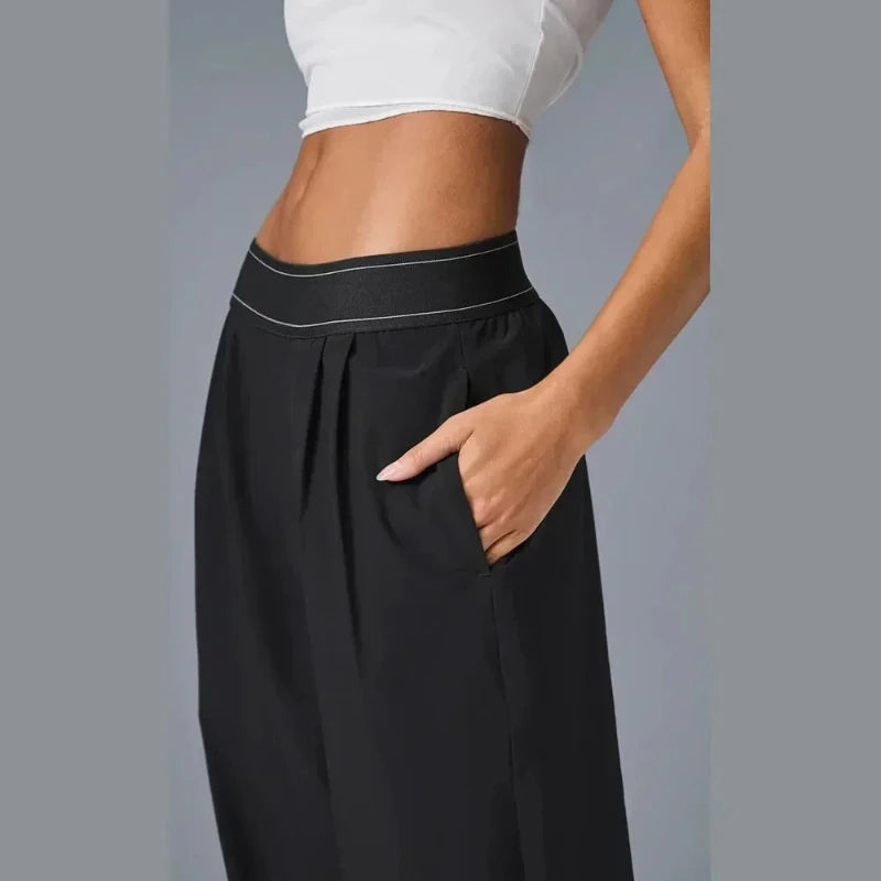 High Waisted Straight Leg Pants for Women Outdoor Leisure Sports Wide Leg Pants Joggers Black Loose Yoga Women's Trousers