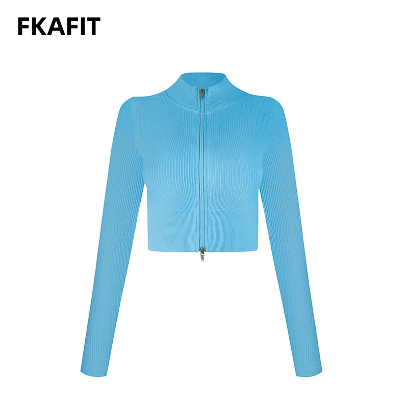 Women's Shirt Long Sleeve Gym Top Female Workout Sports Shirts  Yoga Tops Activewear Running Jackets With Front Zip