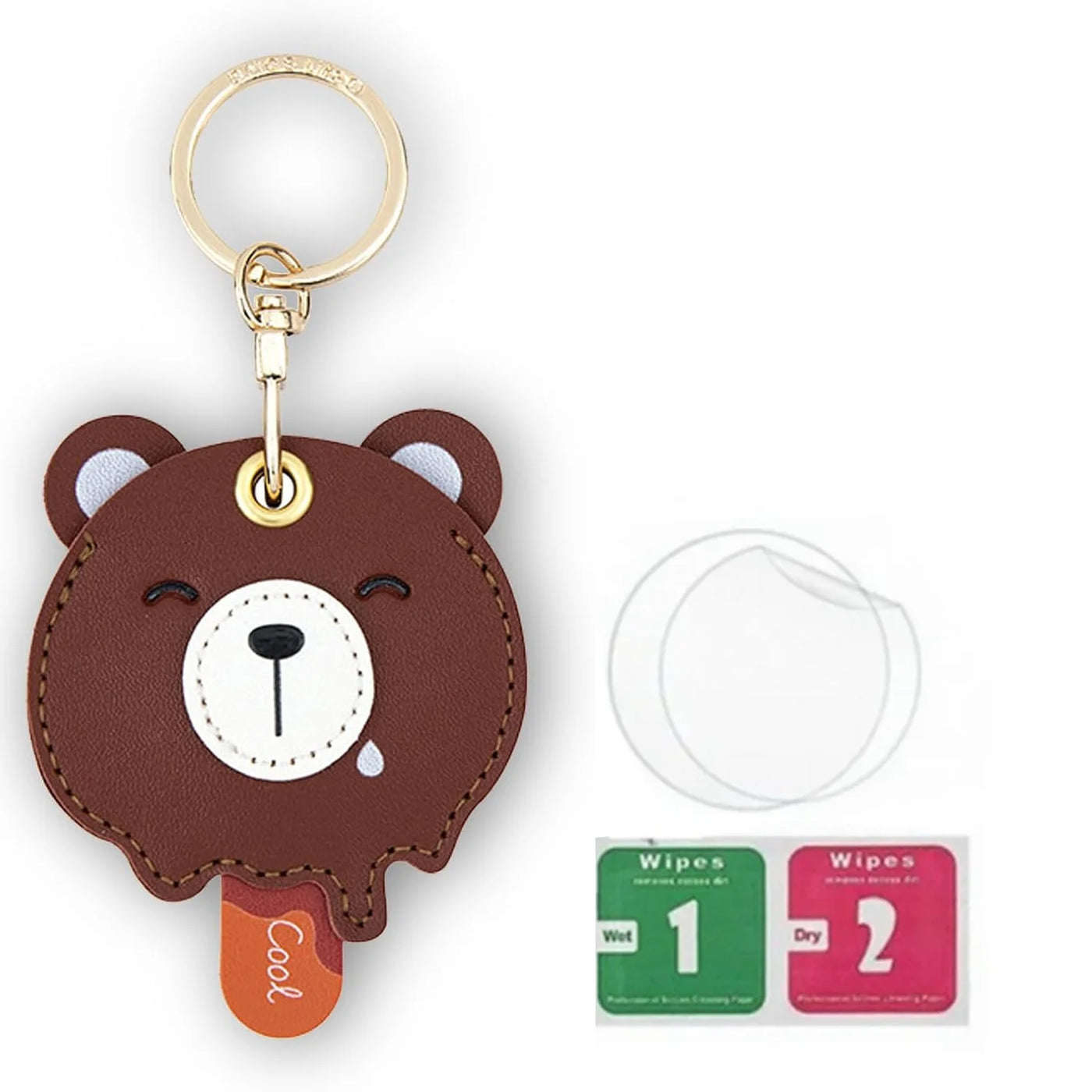 Brown bear keychain with orange popsicle, leather hand straps for AirTag