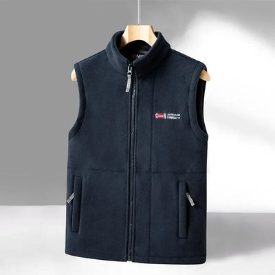 Outerwear Fleece Vest Men Autumn Winter Sleeveless Fleece Jacket Solid Color Warm Vest Outdoor Casual Fashion Hiking Polar Suit