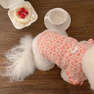Pet Dog Vest Summer Puppy Clothes Cute Floral Flying Sleeves Dog T-Shirt Chihuahua Pug Bichon Cat Dog Apparel Dog Girl Clothing