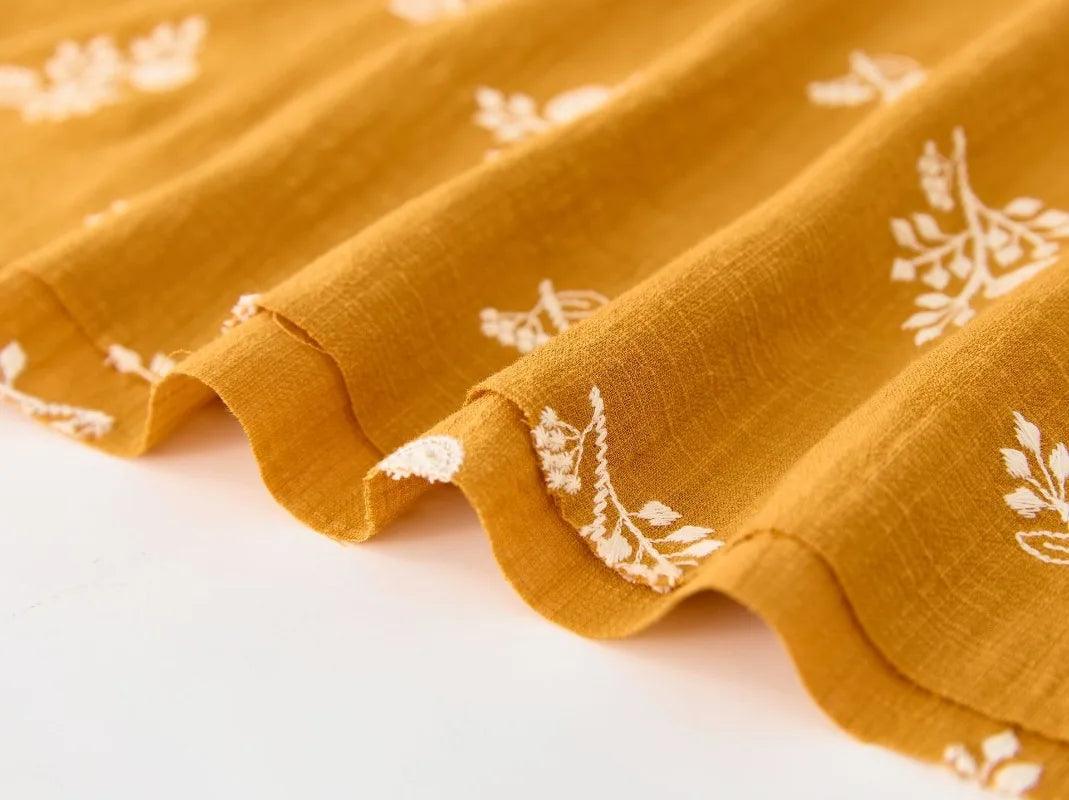 140x50cm embroidered slub cotton linen fabric clothing sewing diy women’s dress forest flower cloth