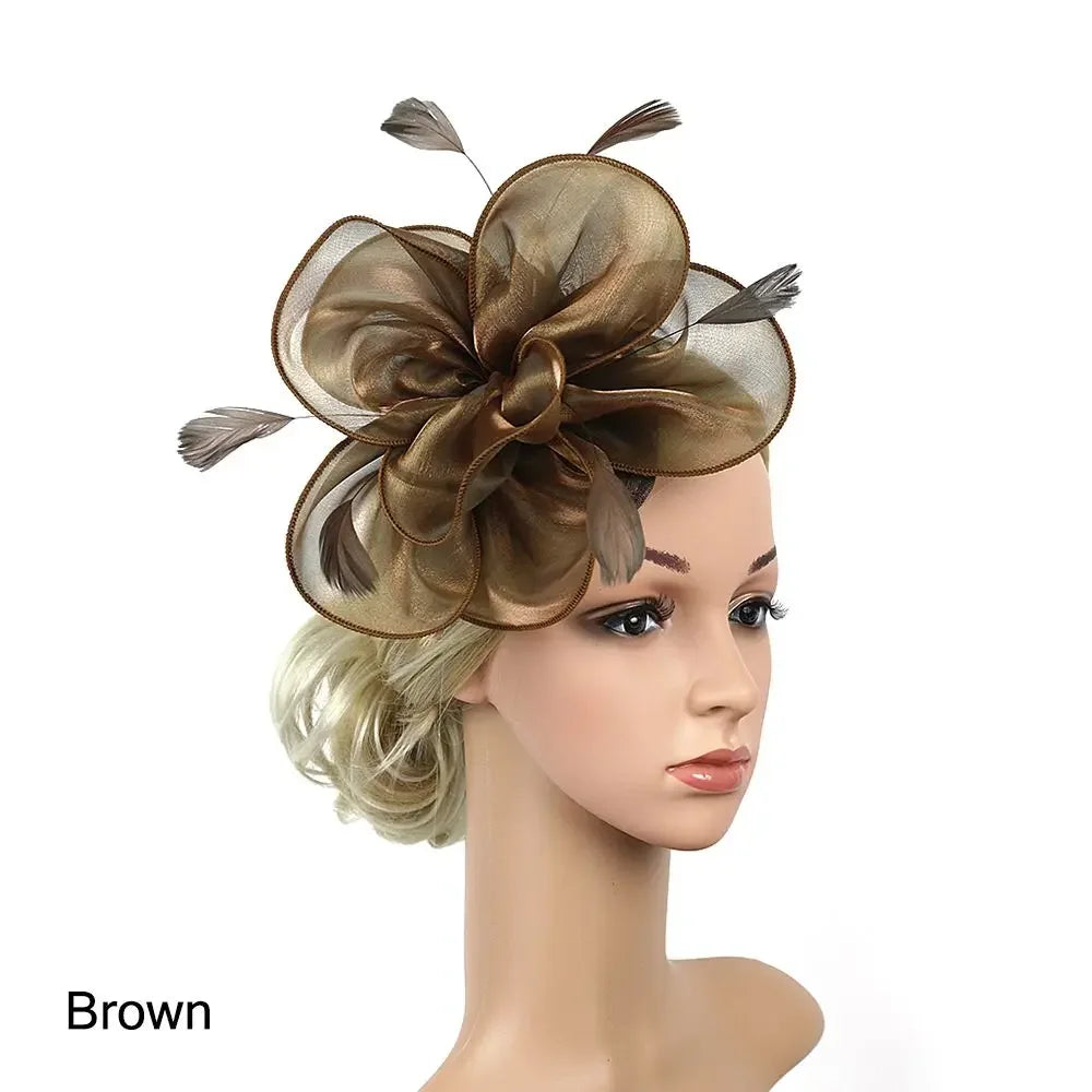 Top Hat Royal Ascot Race Flower Mesh Headband Fascinator Hats Headwear Cocktail Tea Party Feather Flower Headband