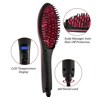 Electric Hair Straightener Brush Ionic Hair Straightening Iron Professional Ceramic Hair Styling Massager Tools Heating Hot Comb