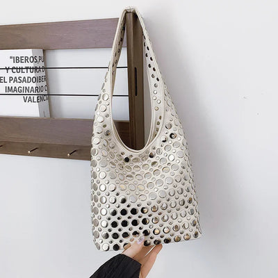 Designer Geometric Shoulder Bag For Women Top Brand Handbag Luxury Shiny Rivet Handmade Evening Clutch Bag Fashion Party Purse