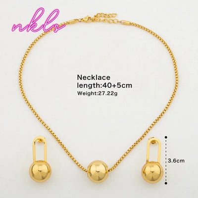 Fashion Bead Pendant Jewelry For Women Clip Earrings Set Gold Color Necklace Daily Wear Trendy Banquet Jewelry Accessories