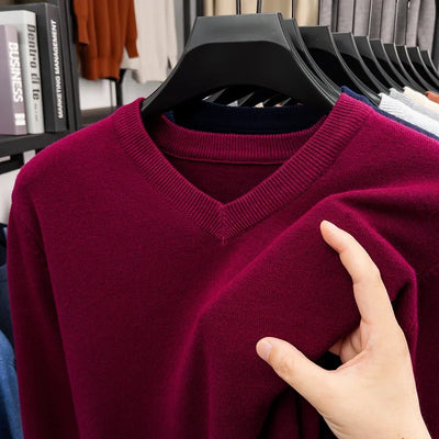 New Sweatwear Men's V Neck Basic Solid Color Sweaters Round Neck Elastic Pullovers Warm Autumn Knitted Oversized Sweater Men
