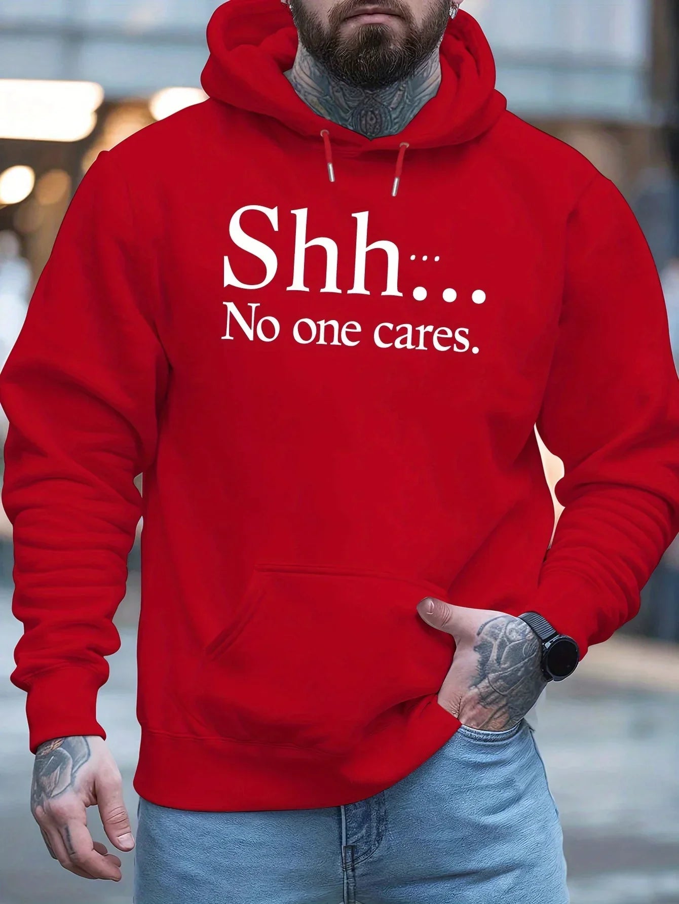 Shh No One Cares New Men'S Printed Autumn And Winter Sweatshirts, Versatile Spring Autumn Hooded Trendy Brand Sweatshirts