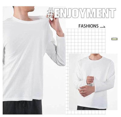 Men's Casual Round Neck Cotton Moisture Wicking Long Sleeve T Shirts | Tees | Tanks | White, Black Undershirts Loose Fit
