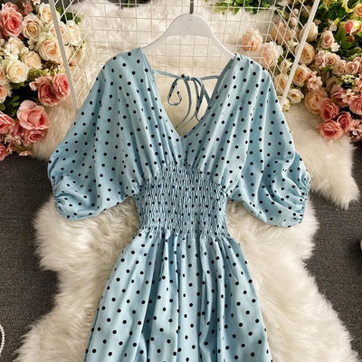 V Neck Sexy Dolman Sleeves Waist Slim Polka Dot Print Jumpsuit Women Wide Leg Trousers Jumpsuit