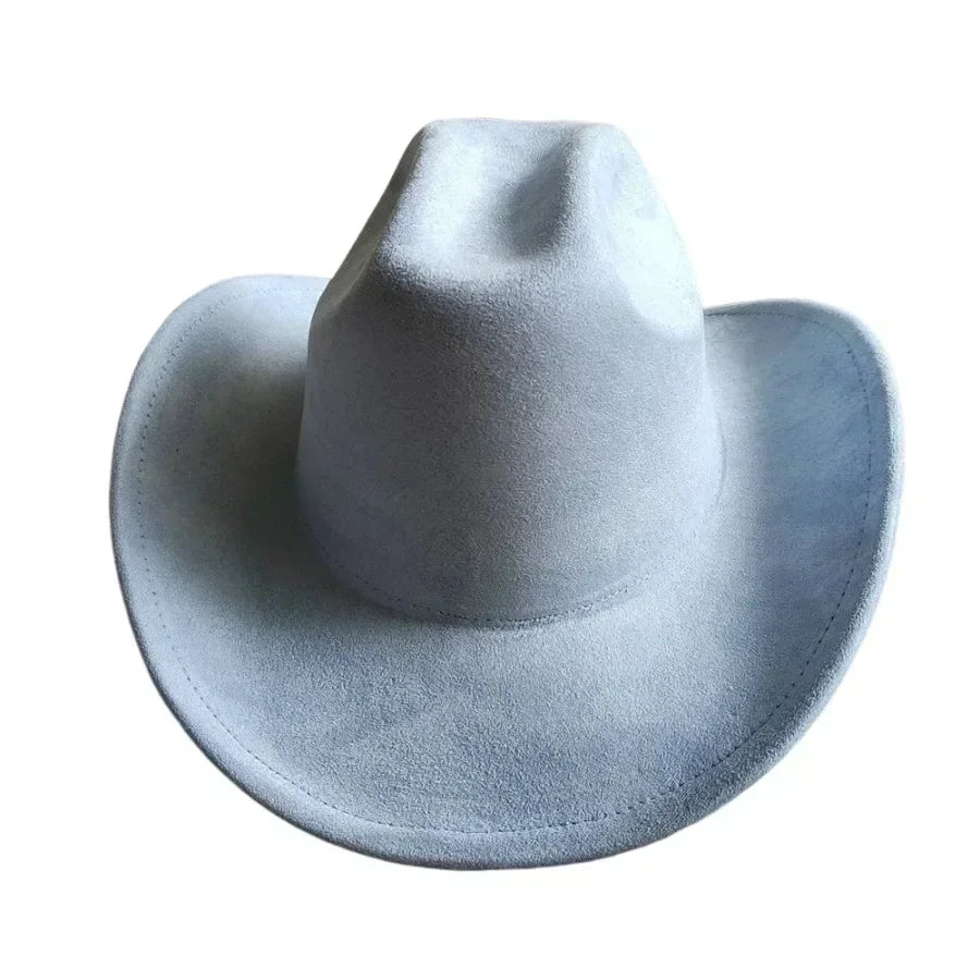 Classic suede leather 7.5cm western cowboy women’s fedora hat men’s church jazz fashion travel party denim 2024