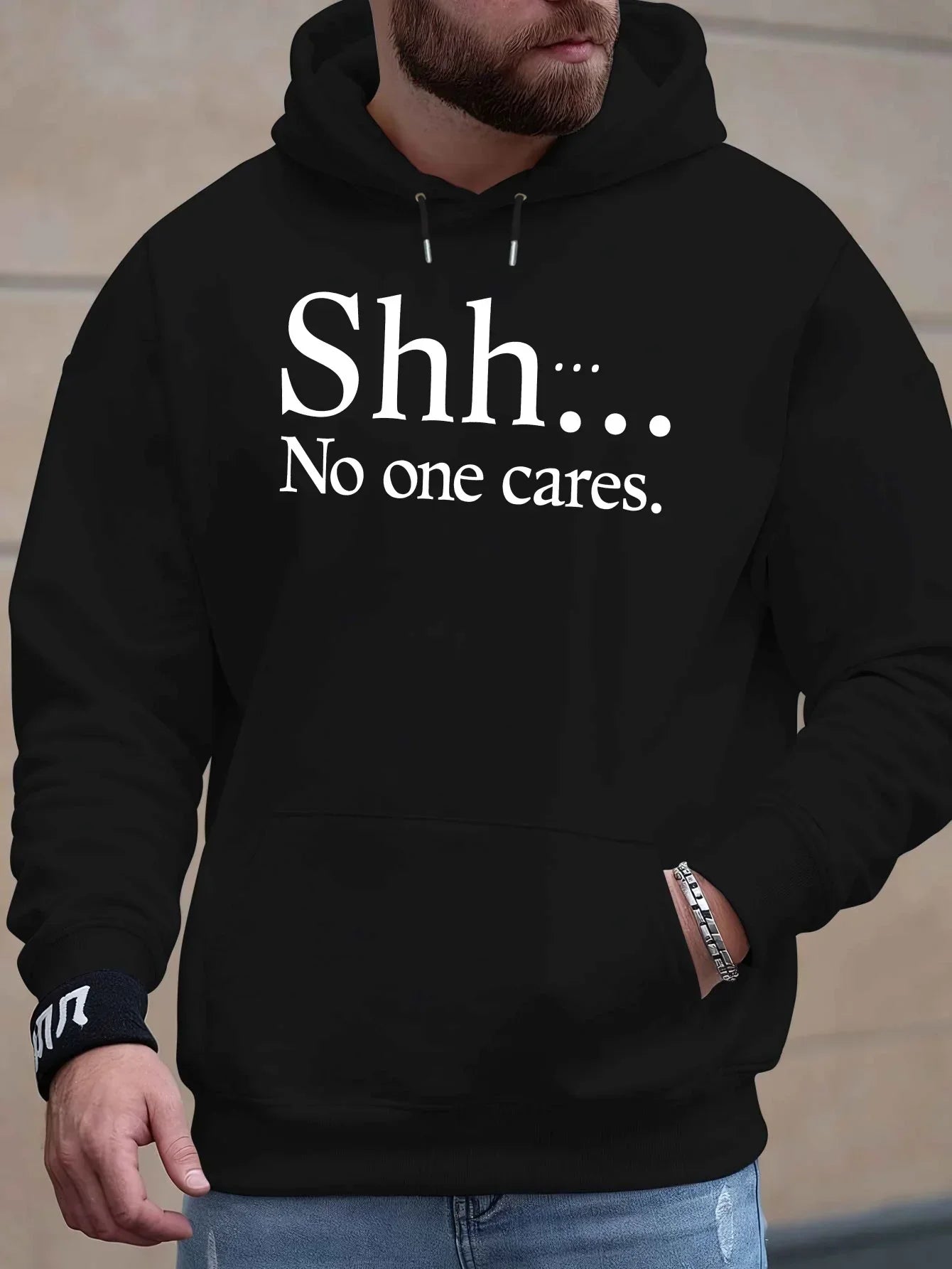 Shh No One Cares New Men'S Printed Autumn And Winter Sweatshirts, Versatile Spring Autumn Hooded Trendy Brand Sweatshirts
