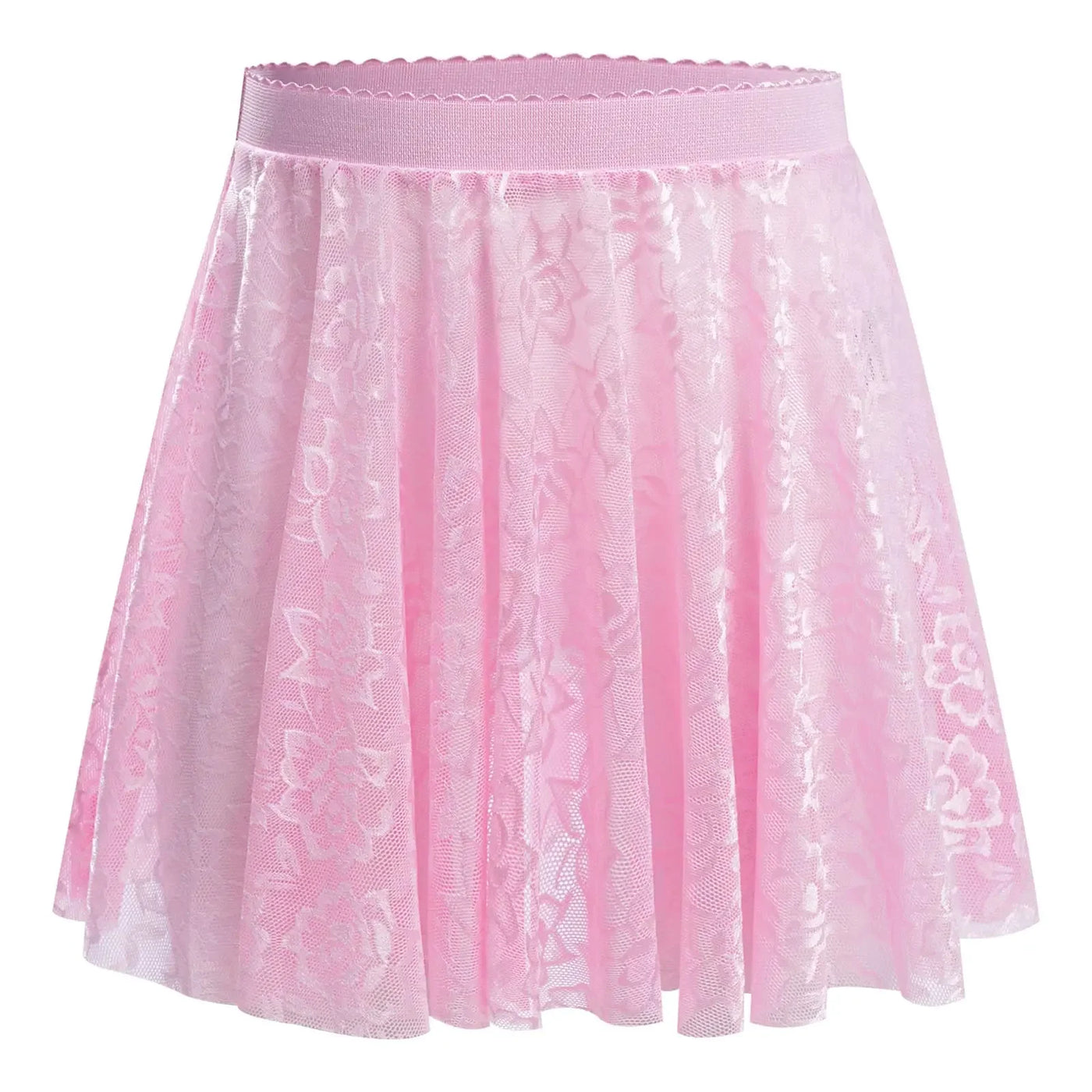 Kids Girls Ballet Dance Skirt Costume Floral Lace Pattern Cover-up Overlay Mini Skirt for Practice Performance Competition