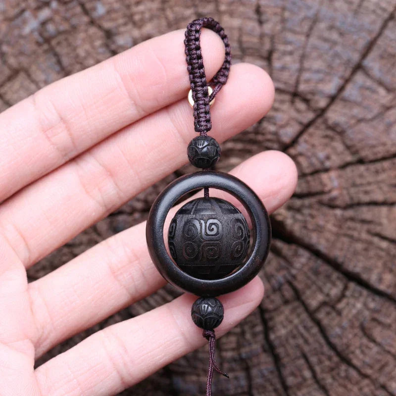 Handmade Original Tibetan Buddhism Ebony Keychain Handmade Retro Wooden Keychain