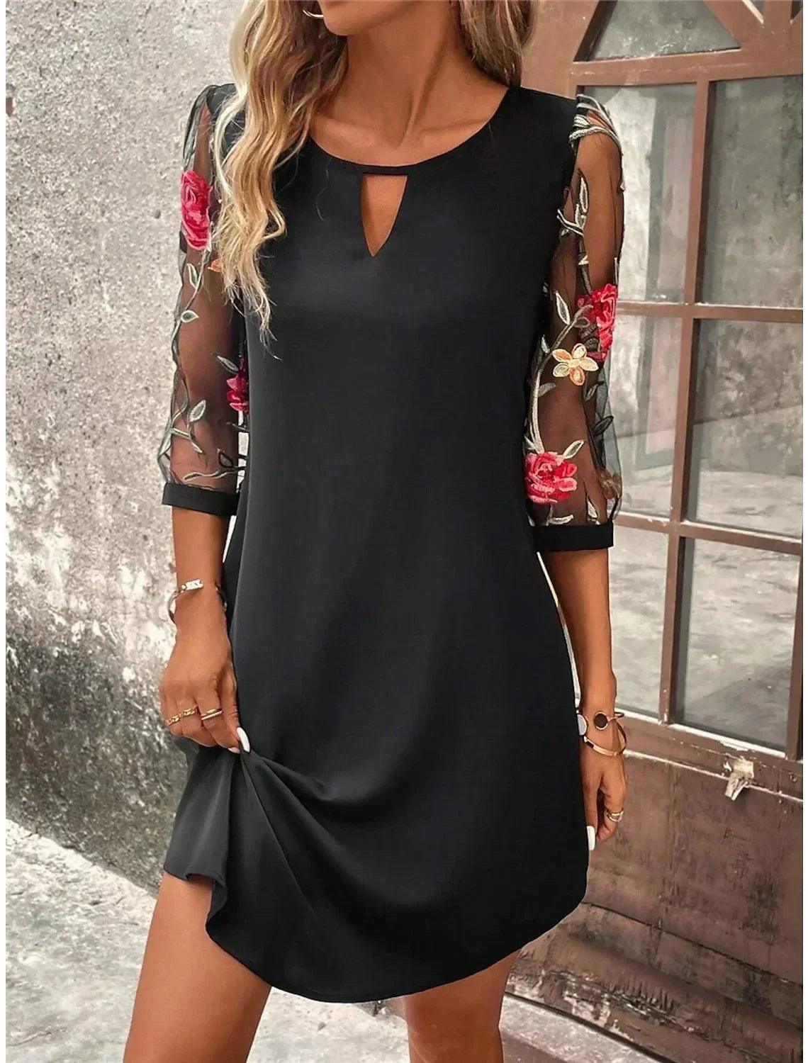 Luxury dress women’s perspective mid sleeve printed round neck mini skirt summer party