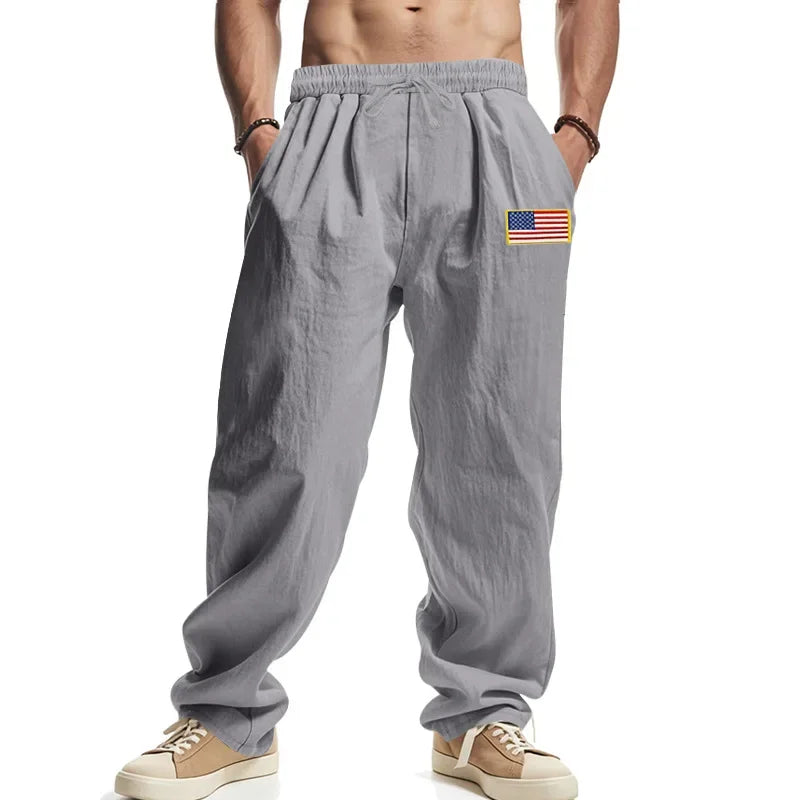 Men's Linen Wide-leg Pants for All Seasons Hip-hop Street Fashion Casual Pants Loose and Versatile Breathable Trousers for Men
