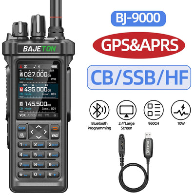 BAJETON BJ-9000 GPS APRS Walkie Talkies 10W CB 27Mhz CB/SSB/HF Receive Bluetooth Programming NOAA ShortWave For RT-950 Ham Radio