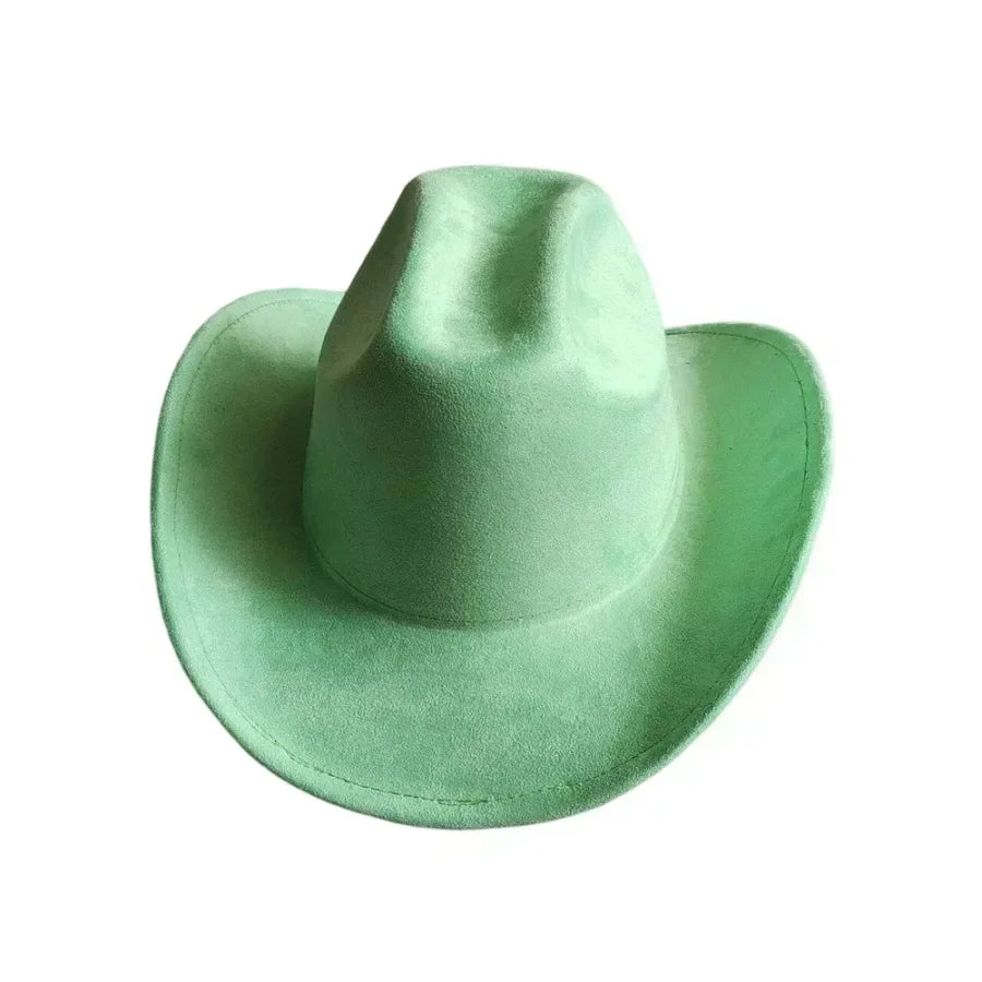 Classic suede leather 7.5cm western cowboy women’s fedora hat men’s church jazz fashion travel party denim 2024