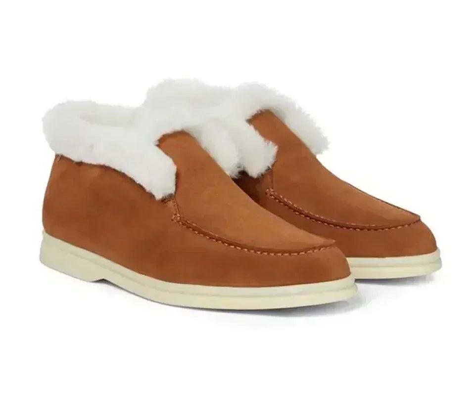 Fur ankle boots women’s cow suede loafers high quality 2025 winter flat shoes integrated warm snow