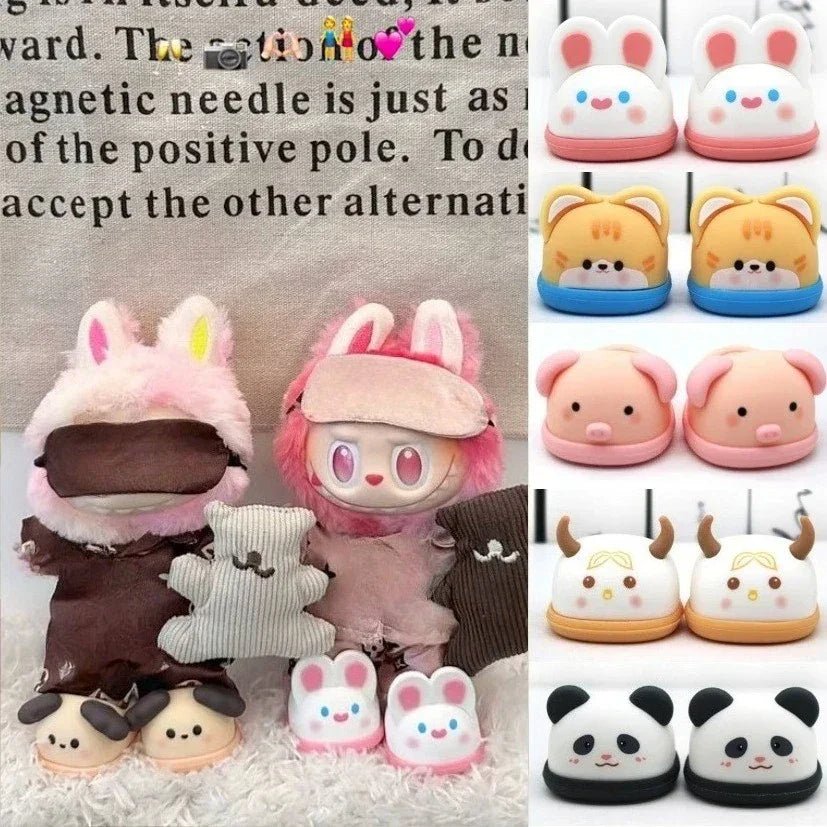 Labubu Shoes for 15/17cm Dolls Cute Animal Slippers Macaron Color Versatile Princess Shoes