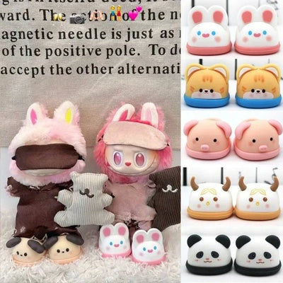Labubu Shoes for 15/17cm Dolls Cute Animal Slippers Macaron Color Versatile Princess Shoes