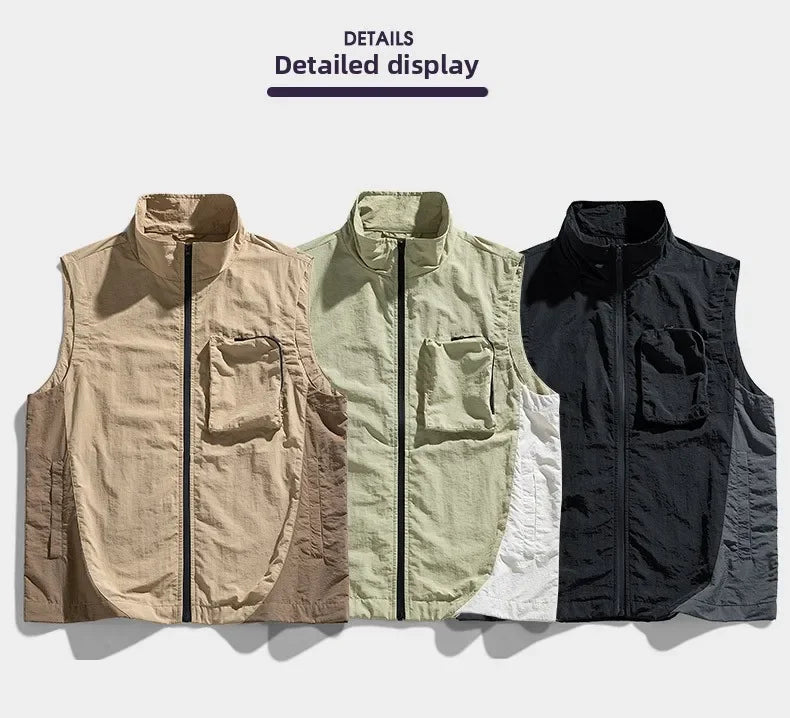 Men's vest for spring and summer new outerwear for camping hiking outdoor charging fashionable trend simple and high-end vest
