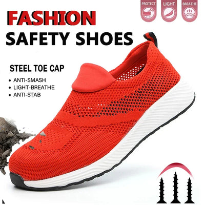 Steel Toe Anti-Puncture Men's Safety Shoes Summer Lightweight Breathable Work Safety Shoes Men Women Work Sneakers