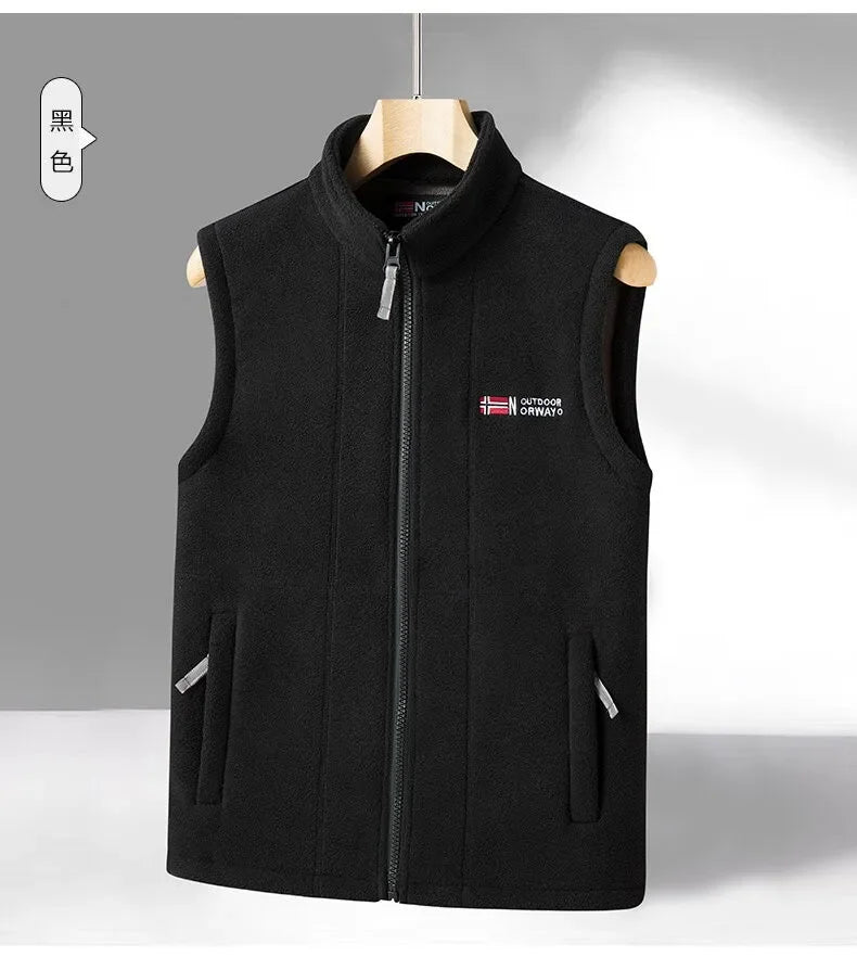 Outerwear Fleece Vest Men Autumn Winter Sleeveless Fleece Jacket Solid Color Warm Vest Outdoor Casual Fashion Hiking Polar Suit