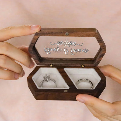 Engraved Wooden Ring Box, Double Slot, Perfect for Wedding, Proposal Rings, Romantic Gift for Wife, Jewelry, Always & Forever"
