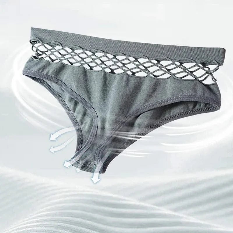 Sexy Women's Thong Panties Mid Waist Hollow G-Strings Lingerie Breathable Nylon Underwear Ladies Thongs Underpants