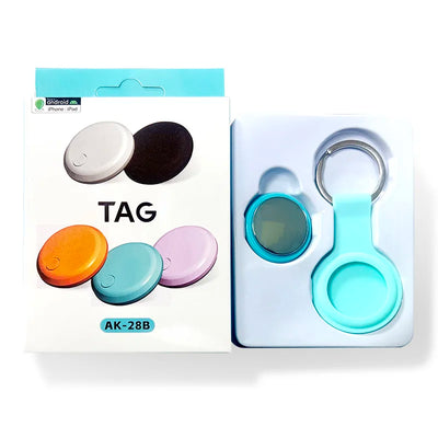 Blue plastic keychain with Smart AirTag Bluetooth GPS tracker for keys