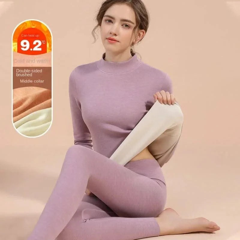 Thermal Underwear Sets for Women Mid-high Collar High Stretch Base Tops