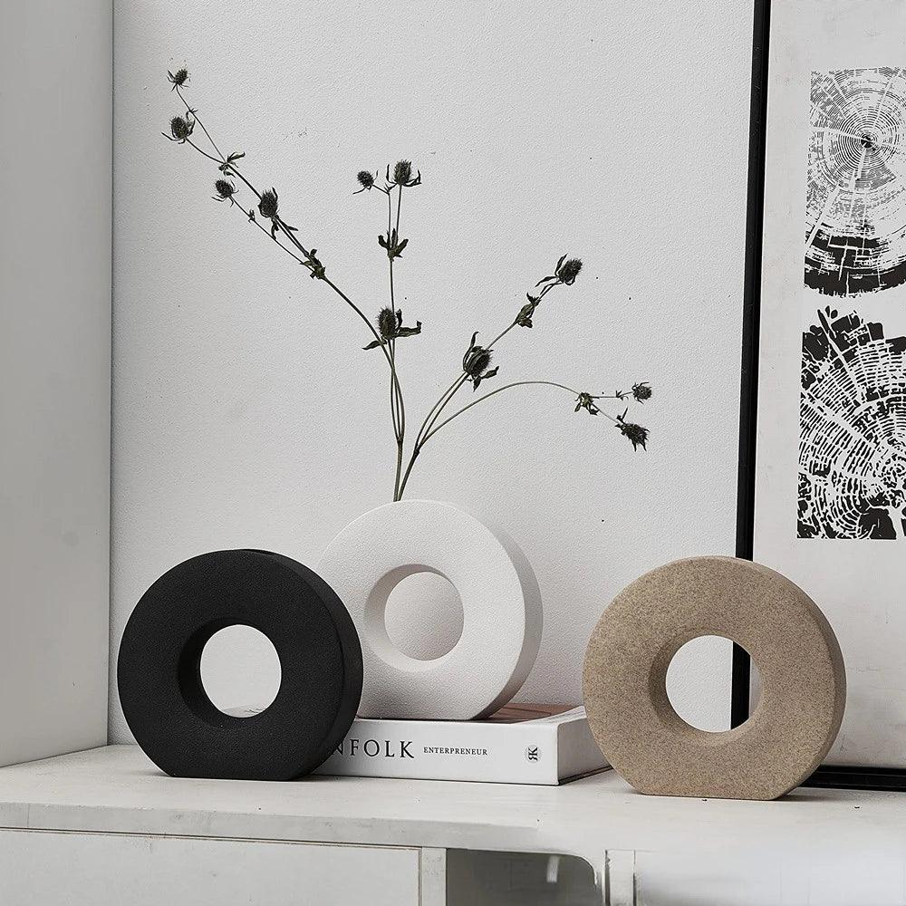 Nordic home decor vase decoration donut luxury living room simple flower matte centerpiece